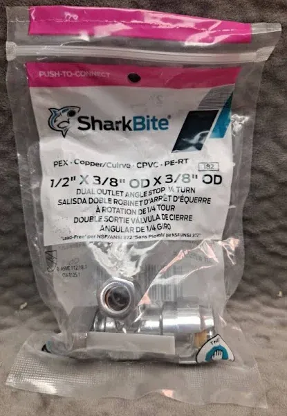 Sharkbite 1/2 in. PTC x 3/8 in. Compression Brass Dual Outlet Angle Stop