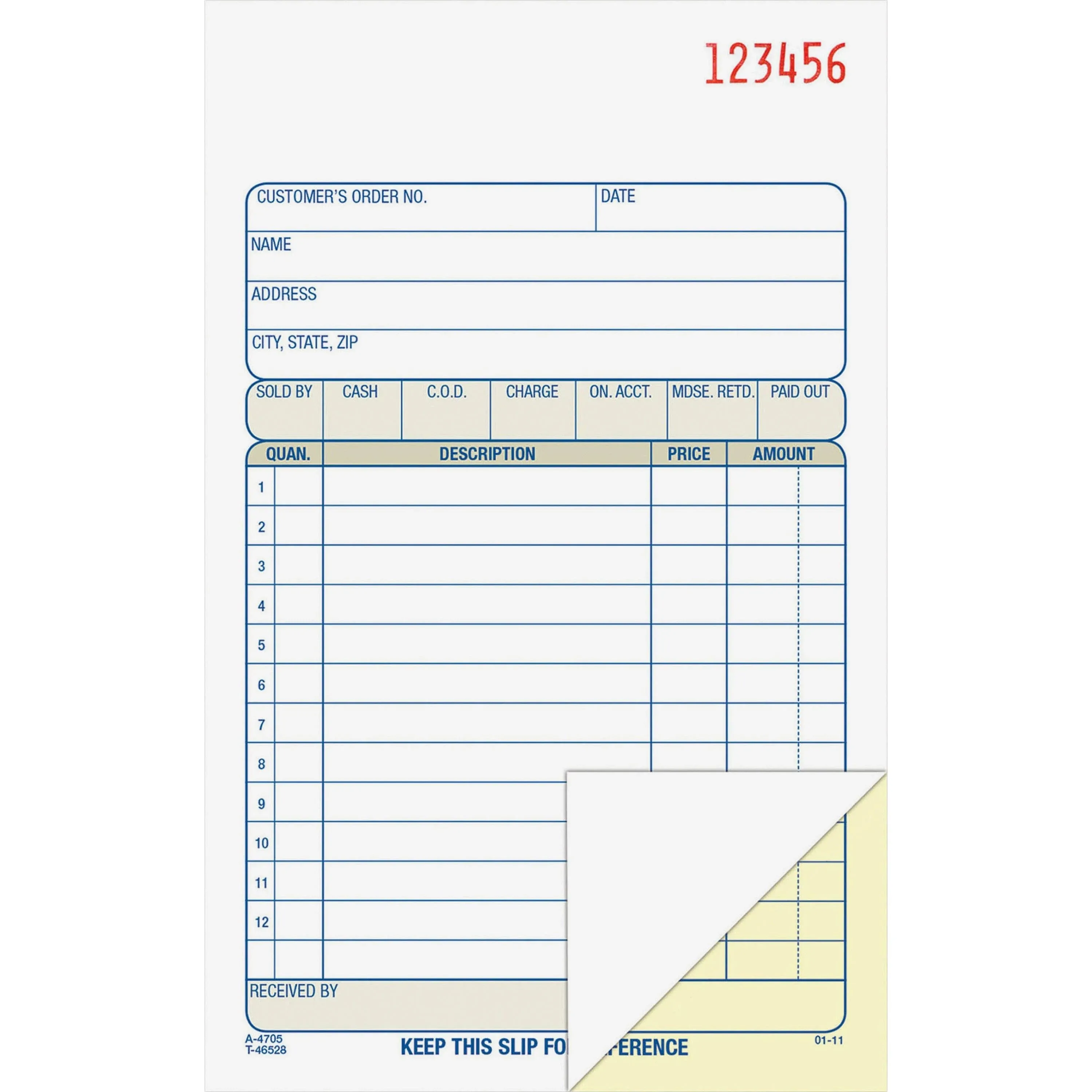 Adams&#174; Multipart Sales Order Pad, 12 Lines, Two-Part Carbonless, 4.19 x 6.69, 50 Forms Total ;