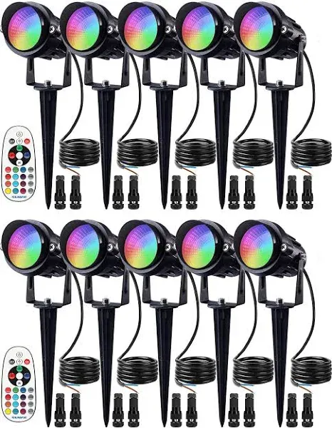 SUNVIE 12W RGB Color Changing Landscape Lights 8 Pack