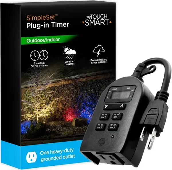 myTouchSmart Indoor/Outdoor Plug-In Digital Timer, One Grounded Outlet NEW