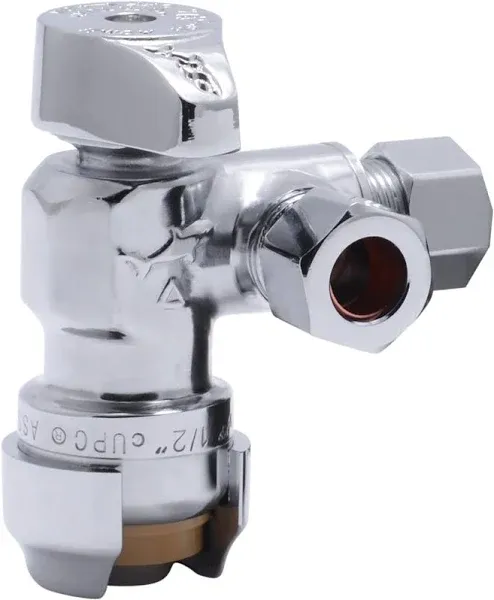 SharkBite 1/2 x 3/8 Inch Compression Dual Outlet Angle Stop Valve, Quarter Turn,