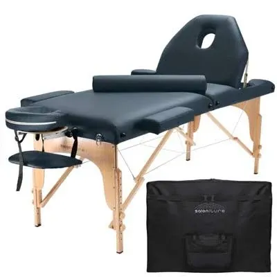 Portable Blue Massage Table with Bolster and Tilt Backrest