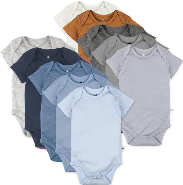 HonestBaby 10-Pack Short Sleeve Bodysuits One-Piece 100% Organic Cotton for Infant Baby Boys