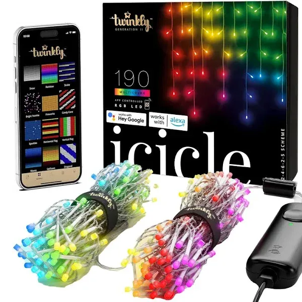 Twinkly Icicle App-Controlled Smart LED Christmas Lights 190 Multicolor