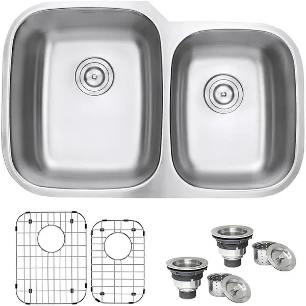 Ruvati RVM4310 parmi Stainless Steel Undermount 16 Gauge 32" Kitchen Sink Double Bowl