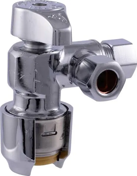 SharkBite 1/2 x 3/8 Inch Compression Dual Outlet Angle Stop Valve, Quarter Turn,