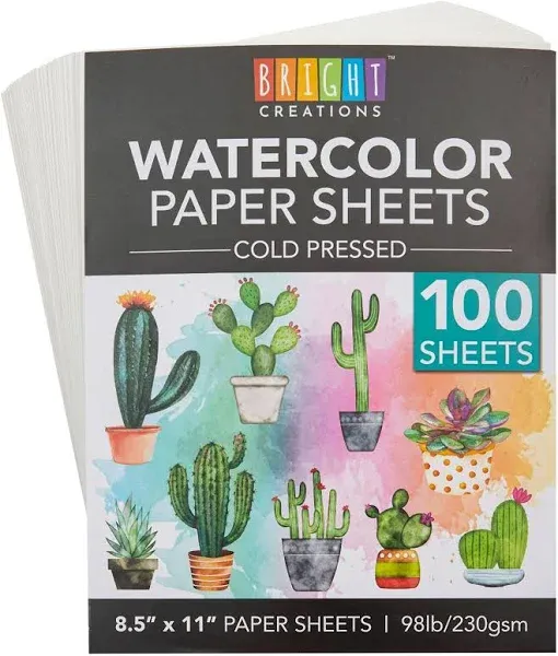 Bright Creations 100 Sheets Cold Press Watercolor Paper for Artists and Beginners