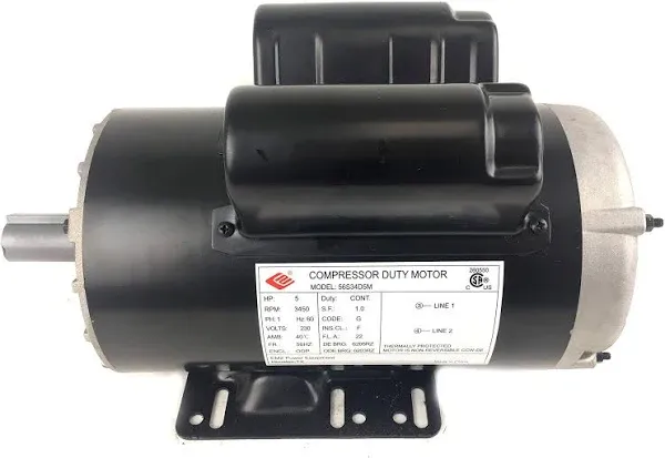 5HP Compressor Duty Electric Motor 1Phase 3450RPM 56HZ Frame 7/8&#034; Shaft 230V New