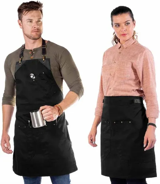 Barista Apron - Leather Straps &amp; Loops - Double Stitched  - Chef, Cook, Barista