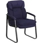 Modern Black Microfiber Executive Reception Chair with Lumbar Support & Sled Base