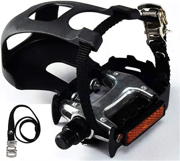 Bike Pedals with Toe Clip and Straps, for Exercise Bike, Spin Bike and Outdoor B