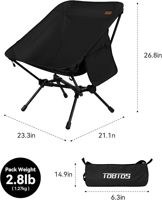 TOBTOS Portable High Back Camping Chair, Support Heavy Duty 440 lbs, Compact Folding Chair with Detachable Pillow for Camp, Hiking, Backpacking (Green)