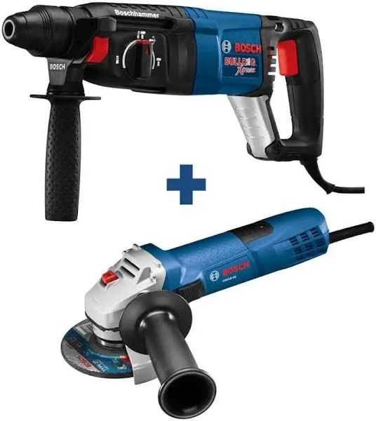 BOSCH 11255VSR Bulldog Xtreme 8 Amp 1 Inch Corded Variable Speed SDS-Plus Concrete/Masonry Rotary Hammer and BOSCH HCK005 5-Piece Assorted Set SDS-Plus Bulldog Rotary Hammer Bits