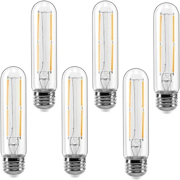 E26 LED Bulbs 6-Pack, Dimmable LED Light Bulbs 40W, 4W 2700K Soft White, T10 LED Bulb, Tubular Long Edison Bulbs for Chandelier, Wall Scones, Ceiling Light, Pendant Light