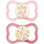 MAM Supreme Night Baby Pacifier, for Sensitive 2 Count (Pack of 1), Girl 