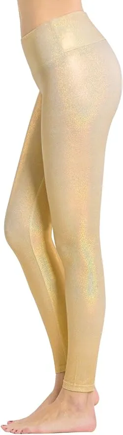 Houmous Women's Shiny Leggings with Unique Flash Sequins Full-Length Yoga Pants