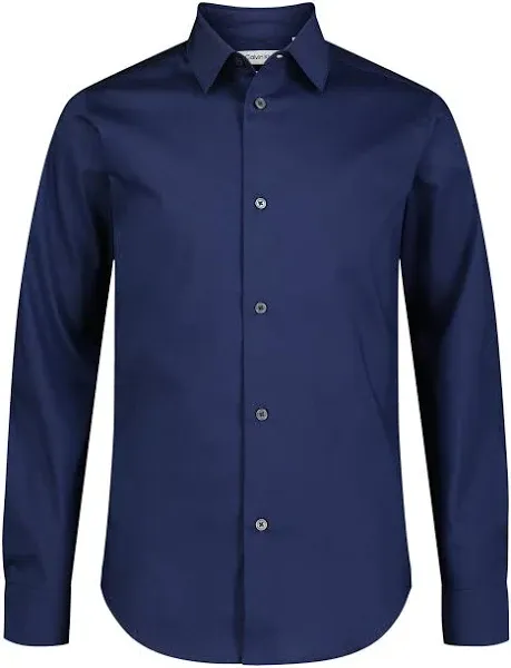 Calvin Klein Boys' Long Sleeve Slim Fit Dress Shirt, Button-Down Style with Cuffs & Shirttail Hem