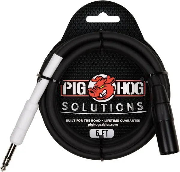 Pig Hog PX4T6 XLR Male to 1/4" TRS Instrument Cable, 6 Feet