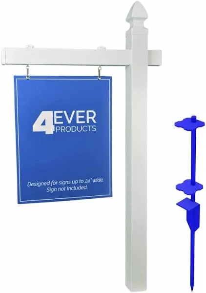 4Ever Products Vinyl PVC Real Estate Sign Post - White - 5&#039; Tall Post Single