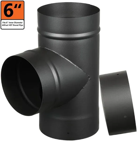 AllFuel HST Tee with Cap for 6" Diameter Single Wall Black Stove Pipe