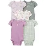 Carter's Baby Girls 5-Pack Floral Short-Sleeve Bodysuits 3M Purple/Green