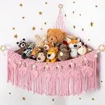  Macrame Stuffed Animal Storage with Star Light, Bear Hammock for Girls Pink