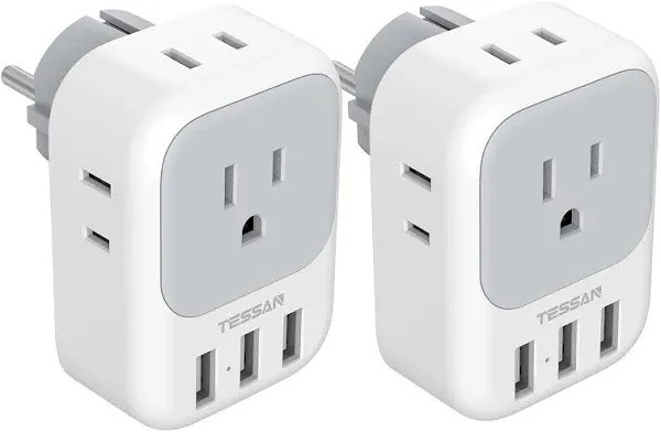 2 Pack USB C European Travel Plug Adapter, TESSAN US to Europe Plug Adapter with