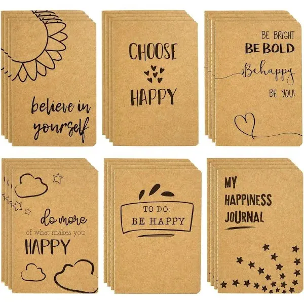 Paper Junkie 24 Pack Journals for Kids - Let's Be Happy Journals Bulk - Kraft Paper Notebooks School Supplies (80 Lined Page, 4 x 5.75 In)