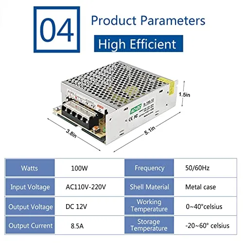 GALYGG 12V DC Switching Power Supply 100w Universal Regulated Transformer