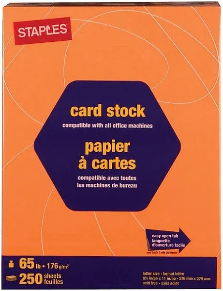 Staples Brights 65 lb. Cardstock Paper, 8.5" x 11", Bright Orange, 250 Sheets/Pack (21108)