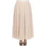 White Mark Women's Pleated Tiered Maxi Skirt Beige / Large