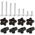 POWERTEC 71121V T Track Knob Kit w/Threaded Knobs and 5/16”-18 T Track Bolts, 16 Piece Set, T Track Accessories for Woodworking Jigs and Fixtures