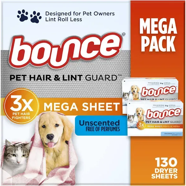 Bounce Pet Hair and Lint Guard Mega Dryer Sheets