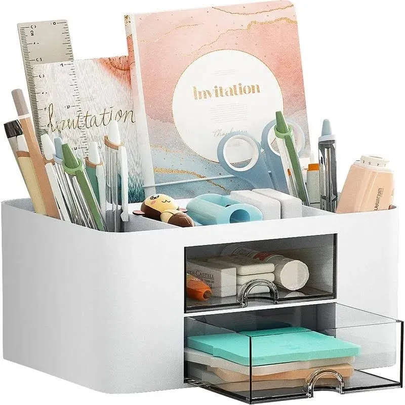 Pen Organizer with 2 Drawer, Multi-Function<wbr/>al Pencil Holder for Desk, Desk Organ