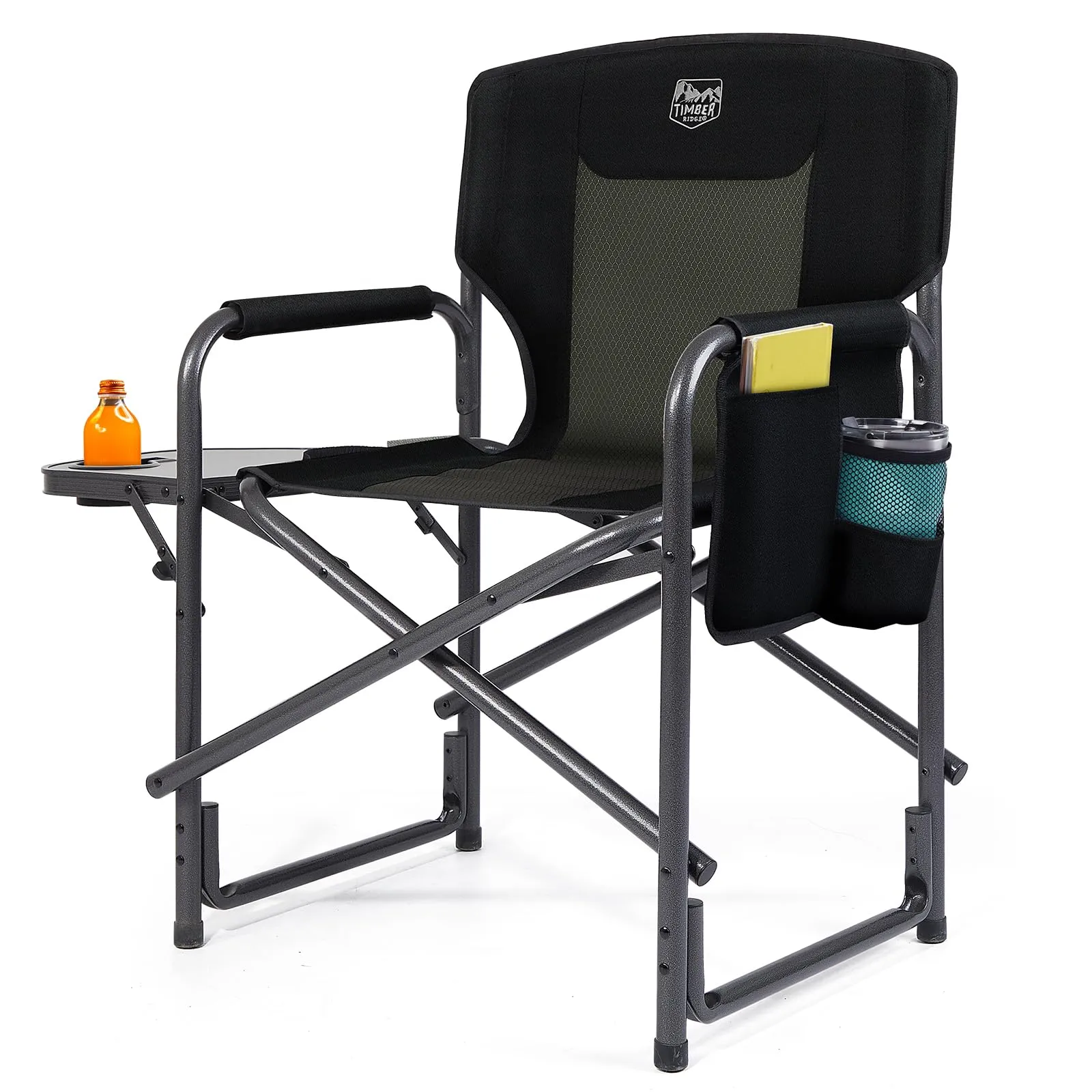 TIMBER RIDGE Lightweight Oversized Camping Chair Portable Aluminum Directors Chair with Side Table Detachable Side Pocket for Outdoor Camping