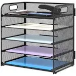 JMHUD 5-Tier Paper Letter Tray Organizer with Pen Holder, Mesh Desk Organizer with Handle, File Sorter Office Supplies for Desk, Black