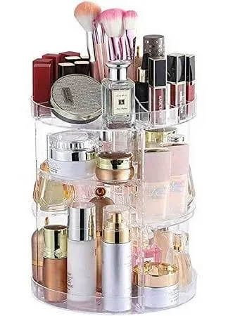  360 Degree Rotating Skin Care Organizer Countertop 4 Tier With Pattern Clear