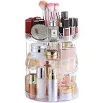 CQ Acrylic 360 Degree Rotating Makeup Organizer Countertop for Vanit,Adjustable Make Up Holder Height,Clear Plastic Spinning Skincare Organizer for