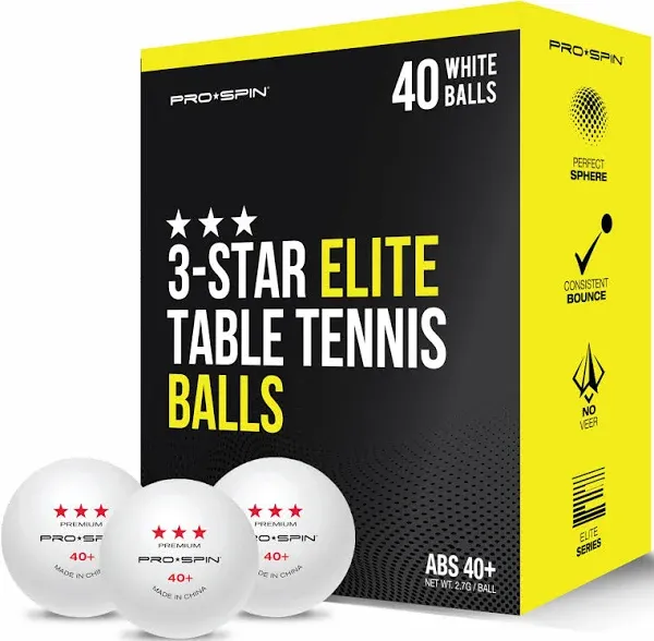 PRO SPIN Ping Pong Balls - 3-Star Premium White Table Tennis Balls | High-Performance 40+ ABS Professional Quality | Ultimate Durability for Indoor & Outdoor Ping Pong Tables