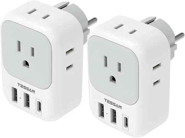 【2 Pack】 Germany France Travel Plug Adapter, Type E/F International Power Adapter with 3 Outlets 3 USB(2 USB C), Travel Essentials US to Europe France Germany South Korea Netherlands