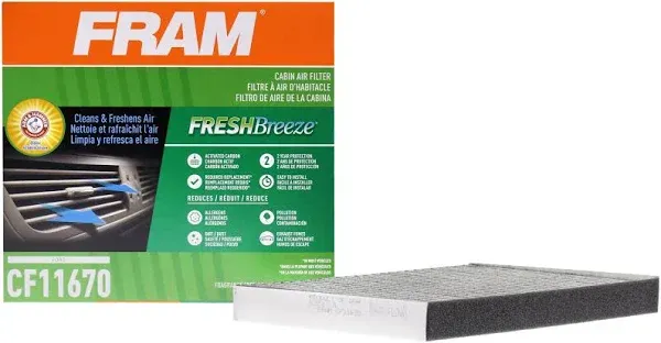 FRAM Fresh Breeze Cabin Air Filter Replacement for Car Passenger Compartment w/ Arm and Hammer Baking Soda, Easy Install, CF11670 for Ford Vehicles