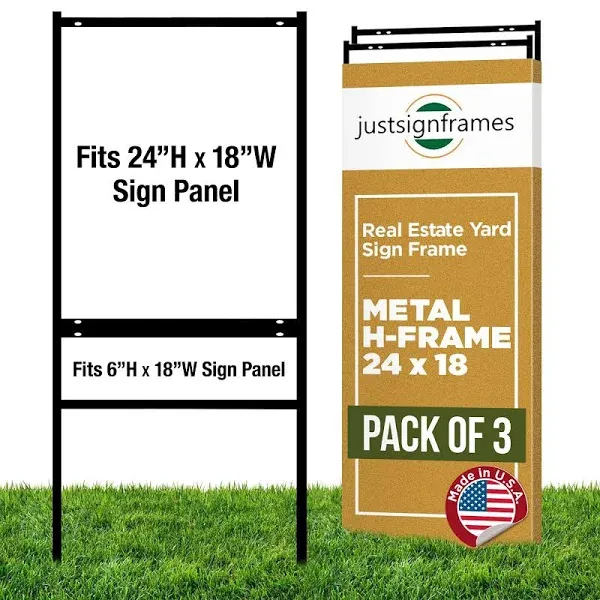 3-Pack Econo 24" Wide x 18" Tall Slide-In Angle Iron Real Estate Sign Frames with