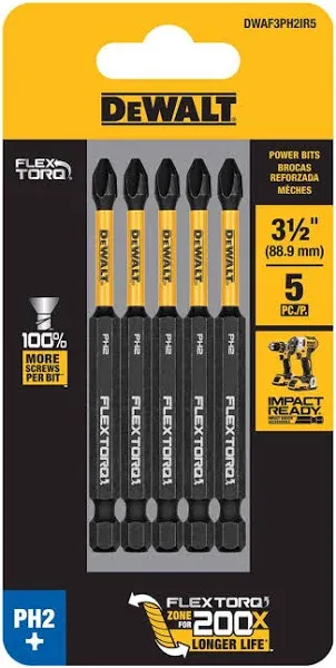 DeWalt DWAF3PH2IR5 PH2 FLEXTORQ 1/4 x 3-1/2in Impact Driver Bits, 5-Pa