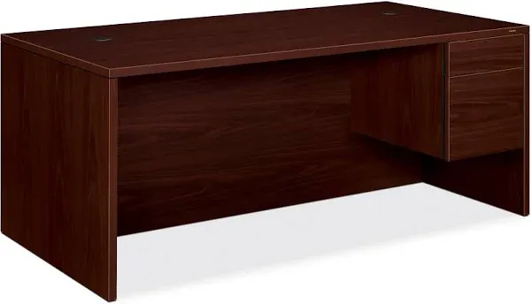 HON 10585RNN 10500 Series 72" x 36" x 29 1/2" Mahogany "L" or "U" Right 3/4 Height Pedestal Desk