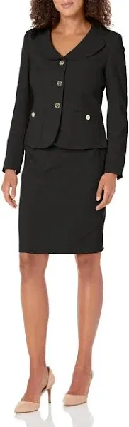 Nipon Boutique Women's Textured Crepe Notch Lapel Jacket & Skirt Set