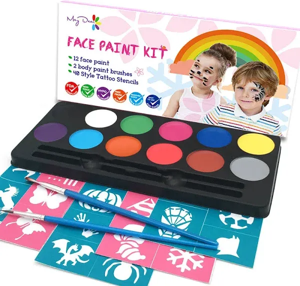 Face Painting Kit for Kids with 12 Colors Safe and Non-Toxic Large Water Base...