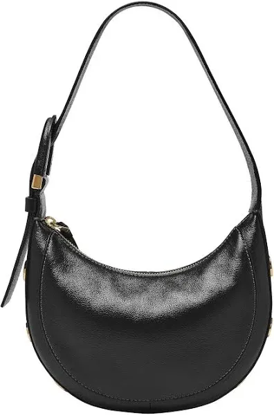 FOSSIL HARWELL LEATHER CRESCENT SHOULDER BAG BLACK