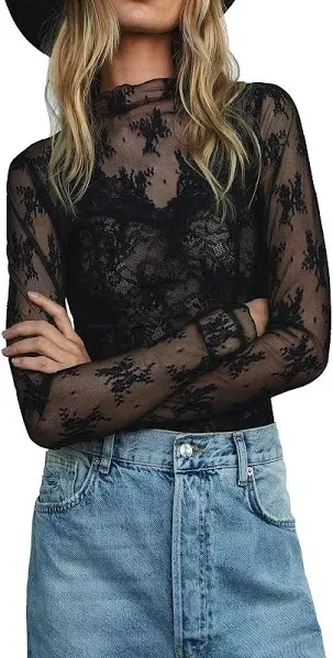 Free People Printed Lady Lux Layering Top - Black