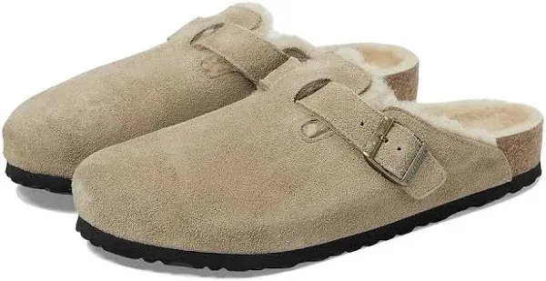 Birkenstock Boston Shearling Suede Leather (Taupe) Women&#039;s Sandals 1028299