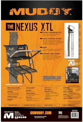 Muddy Nexus XTL 20 Foot Tall Climbing Safety System 2 Person Seat Deer Hunting L